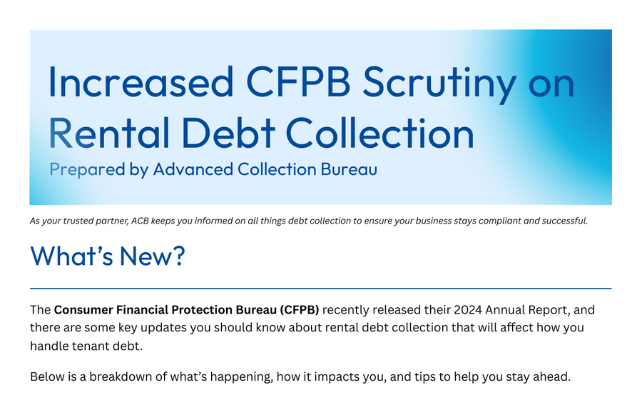 Increased CFPB Scrutiny on Rental Debt cover