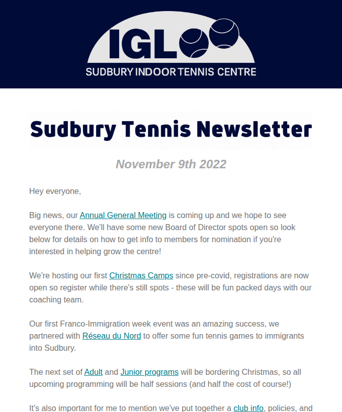 AGM, Programs, Clinics & Christmas Camps masthead