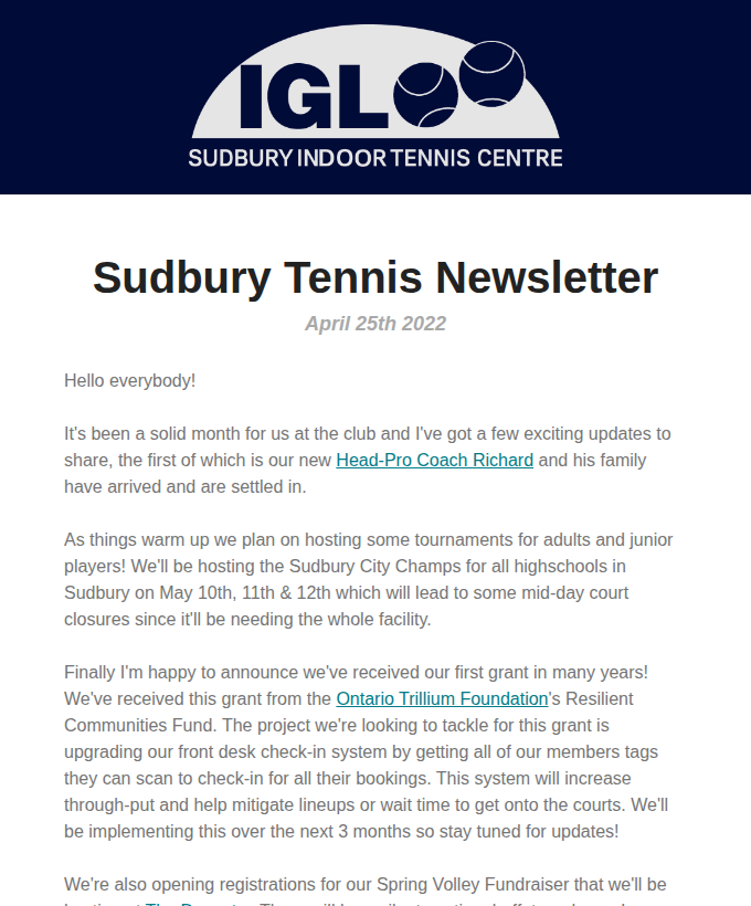 April Newsletter: Free Clinics with the Head Pro masthead
