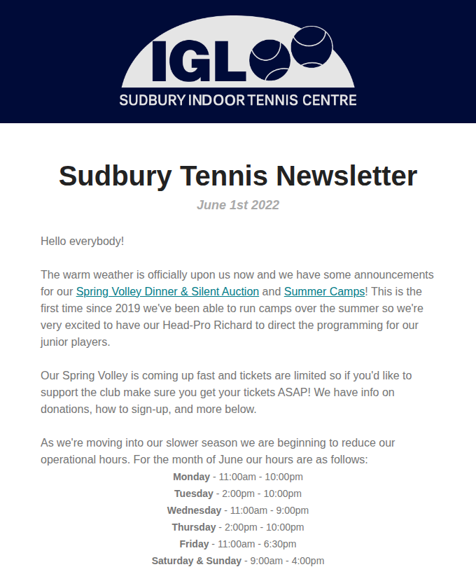 Spring Volley Dinner & Summer Camps masthead